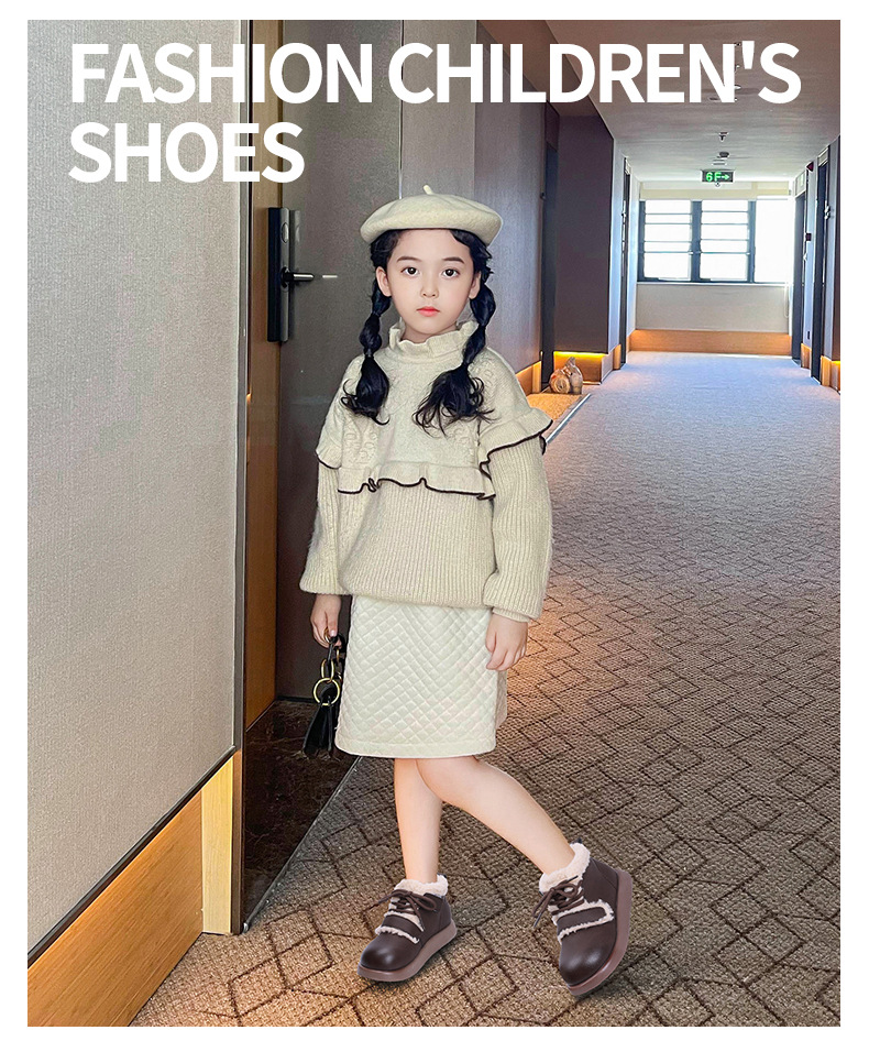 女童短筒棉靴2024冬新款中大童宝宝防滑加绒加厚棉鞋儿童保暖短靴详情1