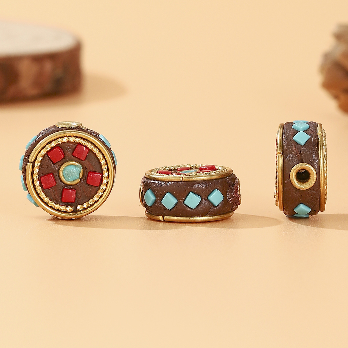 Tibetan-style Nepalese beads, loose beads, copper beads, back cloud inlay, retro ethnic style DIY jewelry accessories, spacer beads, bucket beads pic 34