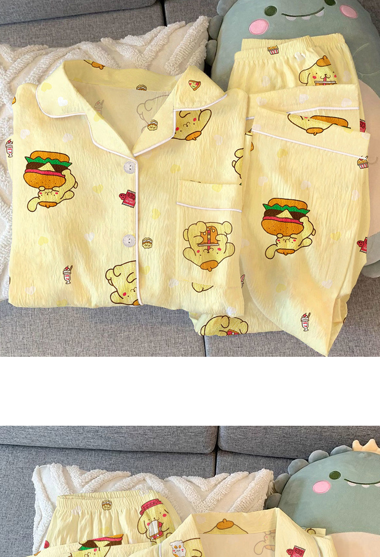 福盛(官图)皱布高品质春秋季长袖卡通开衫女睡衣休闲套装家居服详情7