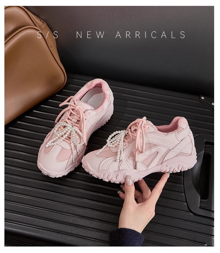 6CM内增高德训鞋女蕾丝珍珠夏新款银色厚底网面休闲运动鞋阿甘鞋详情26