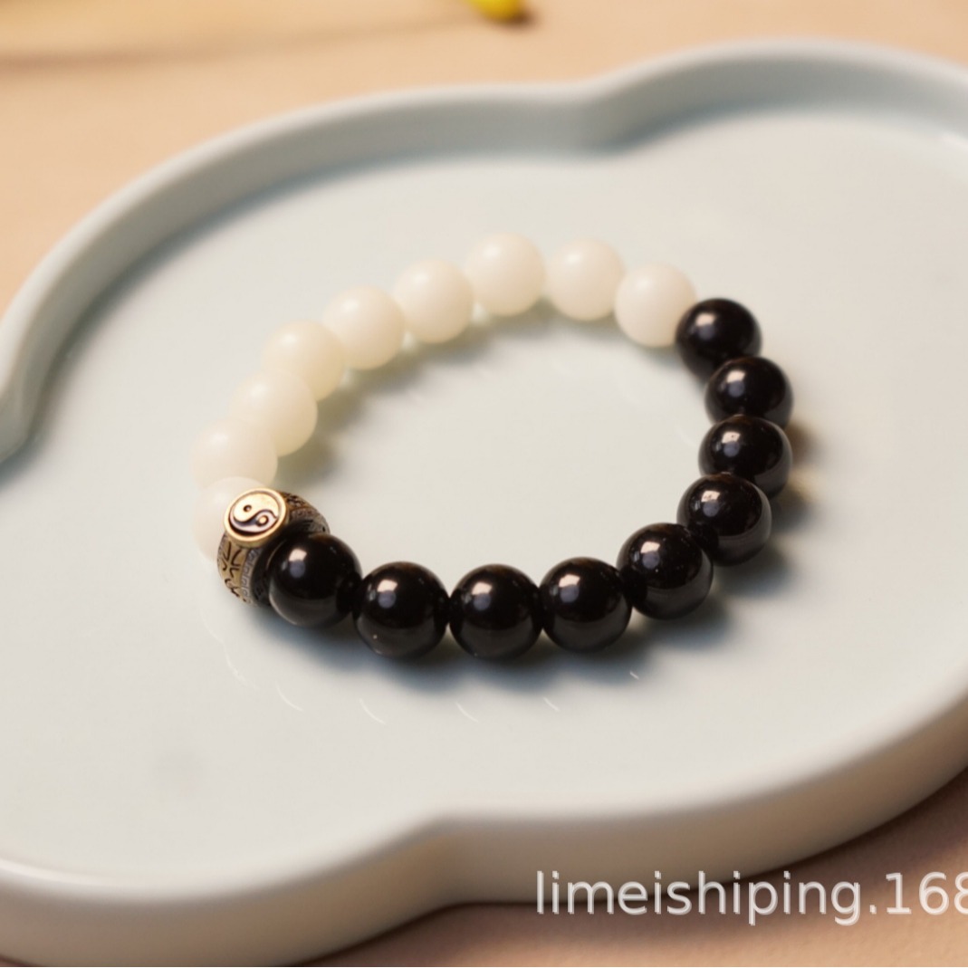 道观寺庙爆款白玉菩提黑曜石九字真言手工菩提手串大小款9-12mm详情28