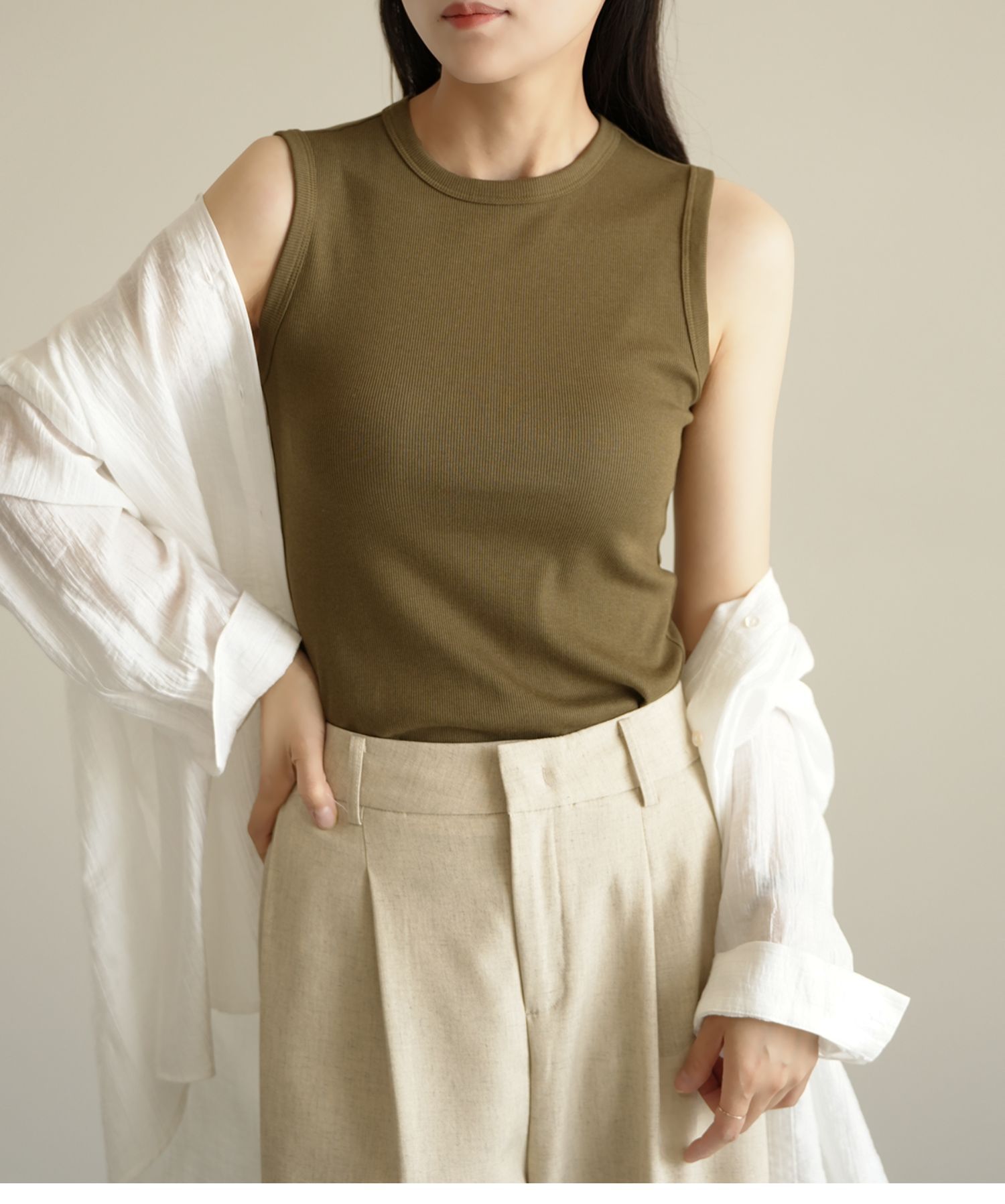 夏季纯棉小圆领吊带背心女纯欲风外穿工字宽肩带遮副乳内搭上衣详情8