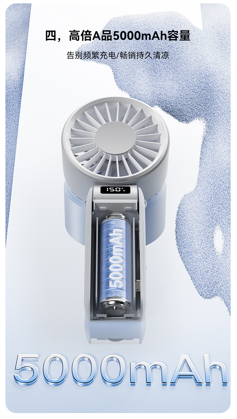 新款高速手持小风扇长续航便携折叠桌面挂脖迷你小型usb充电风扇详情5