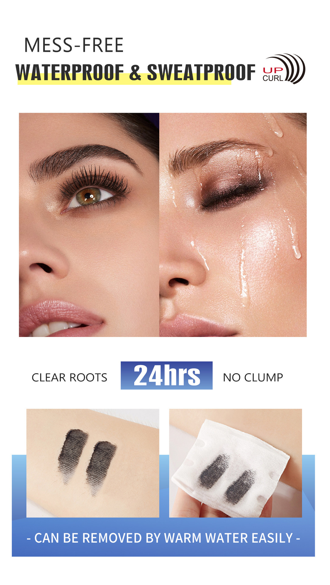 Cross-border exclusive bob Three-dimensional curling mascara: Thick, non-smudge, slender, waterproof and long-lasting black base cream pic 8