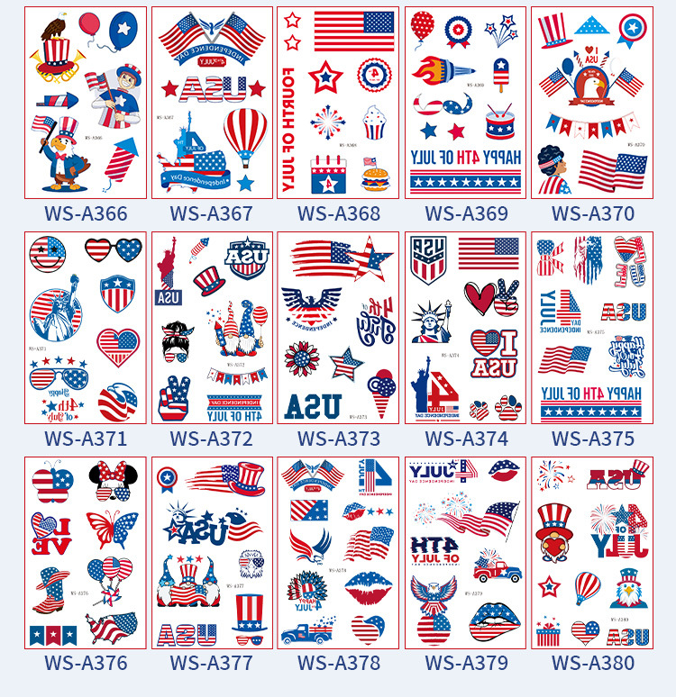 跨境防水美国国旗纹身贴背带领结长派对道具筒袜纹身 独立日贴纸详情7