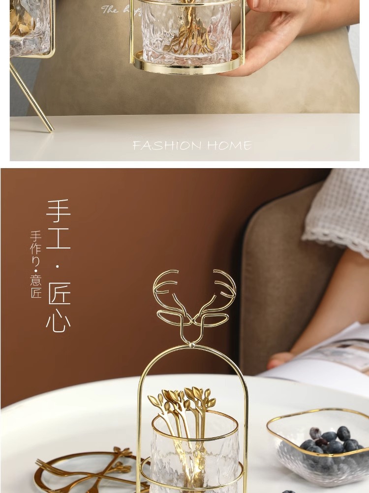 轻奢金色不锈钢水果叉置物架甜品蛋糕叉子家用果叉罐设计感勺子详情12