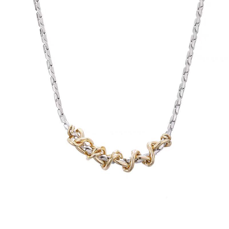 欧美金银扭转撞色钛钢项链男女百搭小众设计金色粗链条缠绕蛇骨链详情11