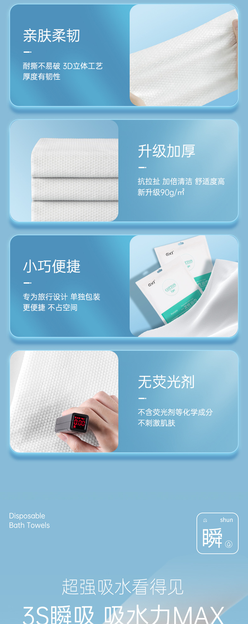 酒店便携加厚一次性浴巾独立包装旅行洗澡巾宾馆美容用品家纺详情5