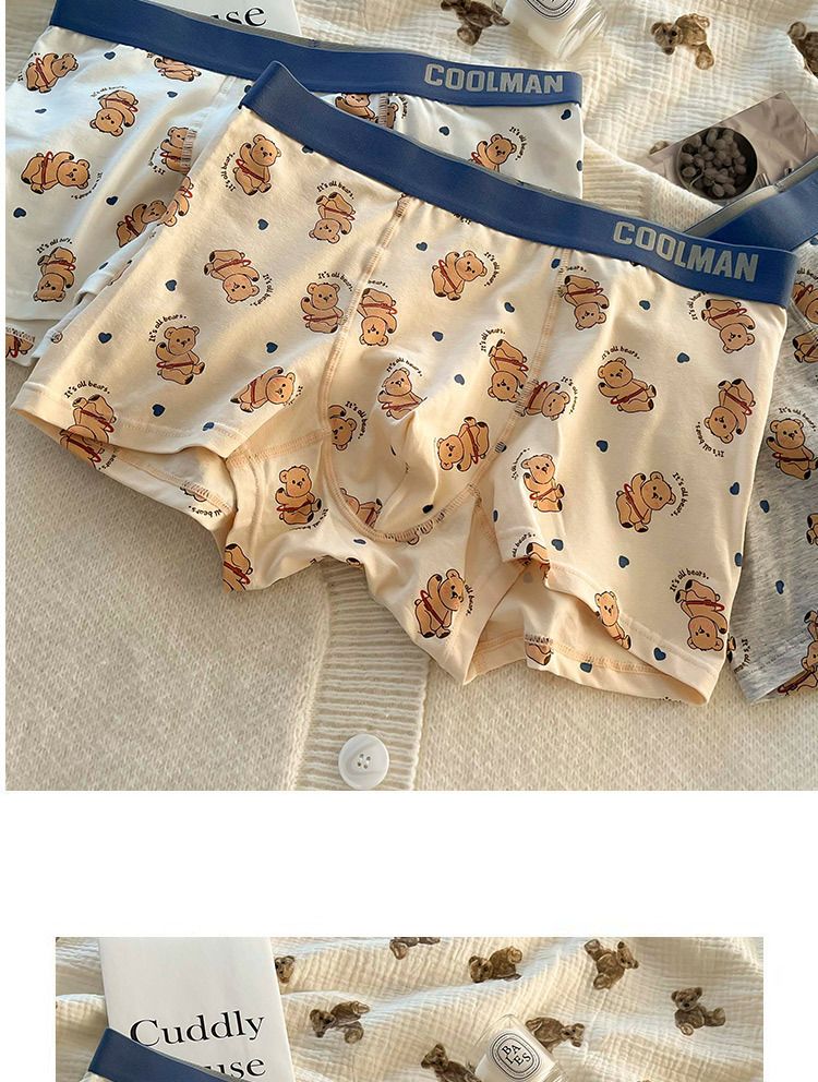 熊熊男友可爱卡通男士内裤无痕棉柔高弹舒适透气中腰平角四角裤详情16