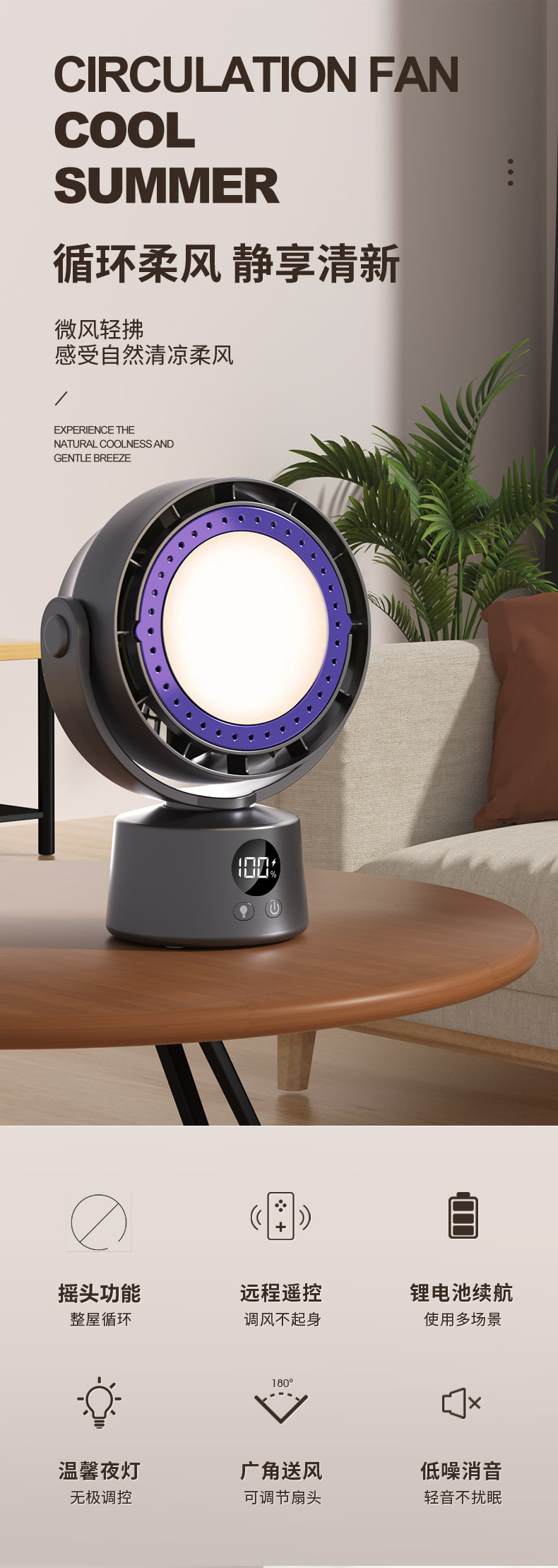 Silent usb small fan turbine powerful desktop hanging digital display electric fan, desktop stepless adjustment fan M141 pic 2