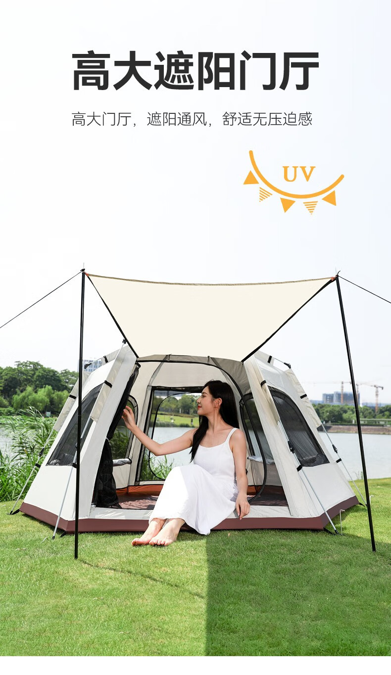 厂家批发六角大帐篷全自动弹开露营野营户外加厚防雨郊游便携装备详情12