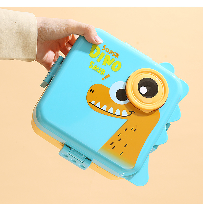 Dinosaur sauce cup lunch box, plastic PP microwave heating tape rice box, double-layer separated salad lunch box wholesale pic 4