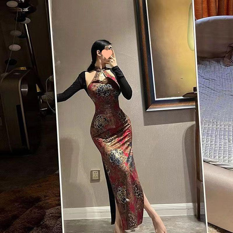 胖斤大码国风收腰包臀复古新中式开叉旗袍玉摇锦绡女潮详情1