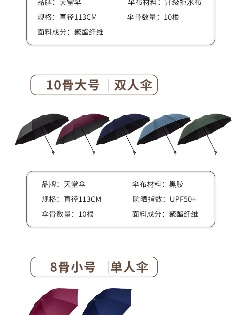 天堂雨伞大号紫外线折叠超大双人加固太阳伞防晒男女两用晴雨黑胶详情19