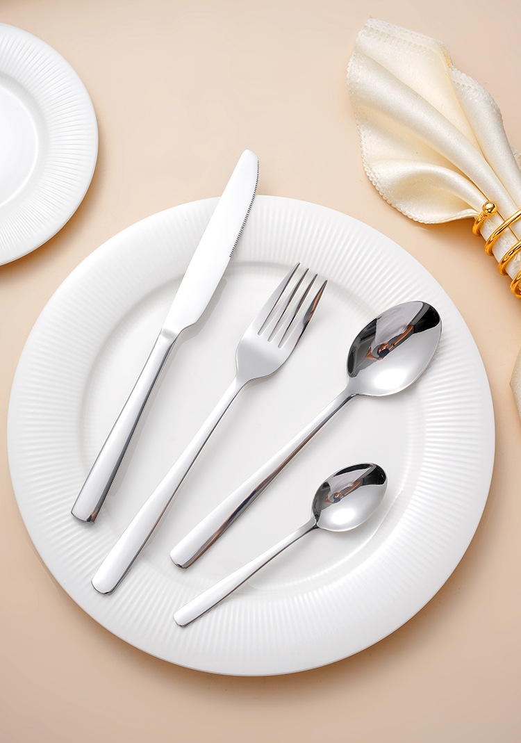 不锈钢牛排刀叉勺光身方柄甜品勺西餐具套装酒店勺子叉子厂家批发详情2