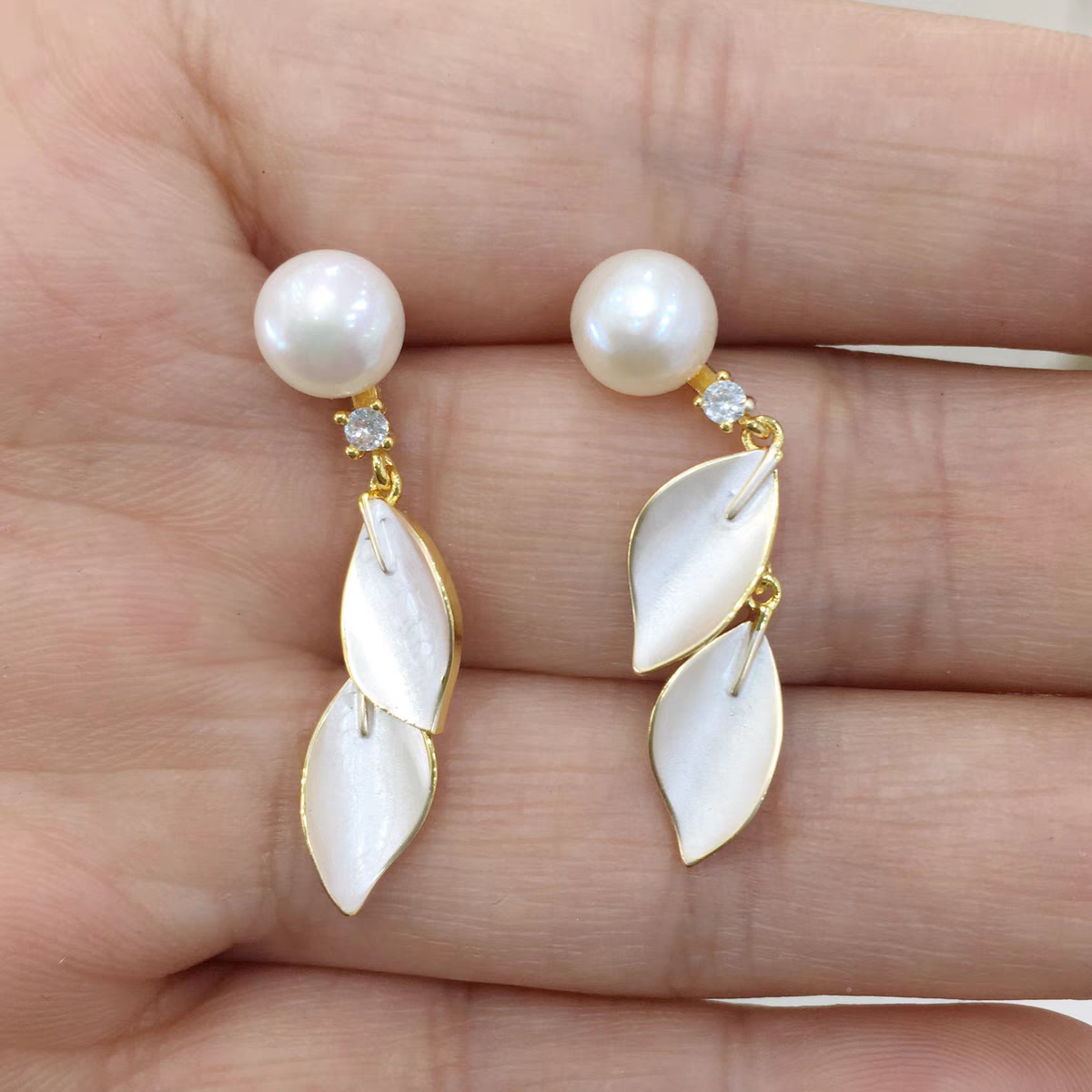 天然珍珠小众设计高级感耳环流苏法式气质温柔风树叶修脸形耳钉详情3