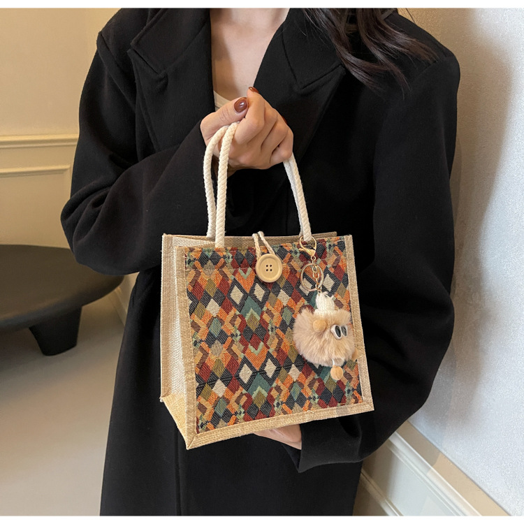 小众高级感防水麻布手提包秋冬季新款伴手礼袋现货批发手拎小挎包详情14