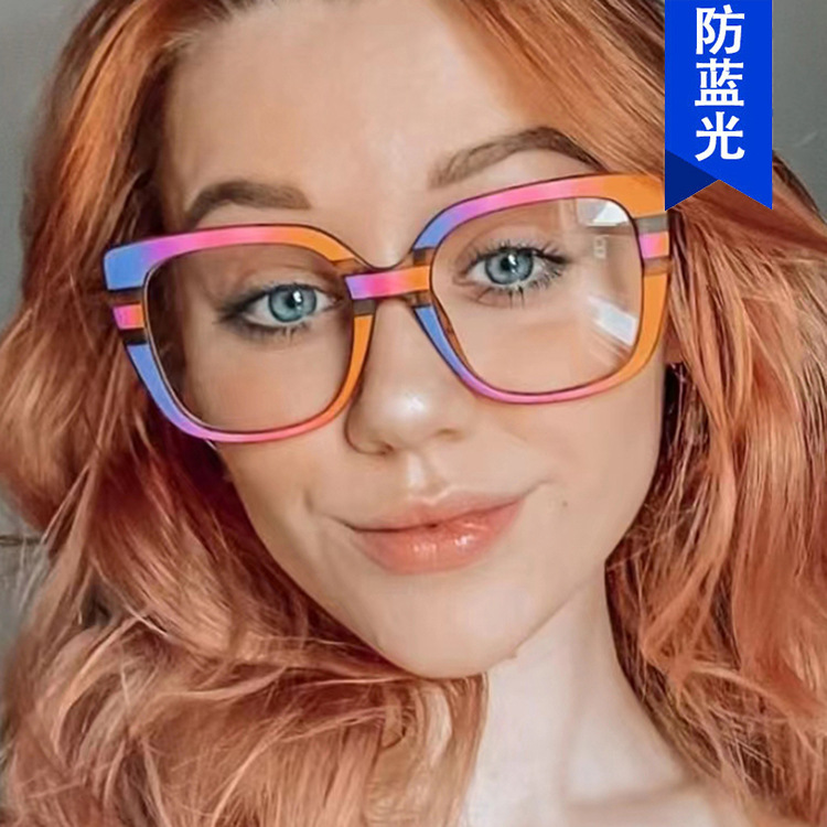 Cross-border best-selling optical glasses, European and American fashionable flat light glasses, anti-blue light rainbow large frame design, flower frame glasses frame wholesale discount, elegant and fashionable, protecting eyesight pic 2