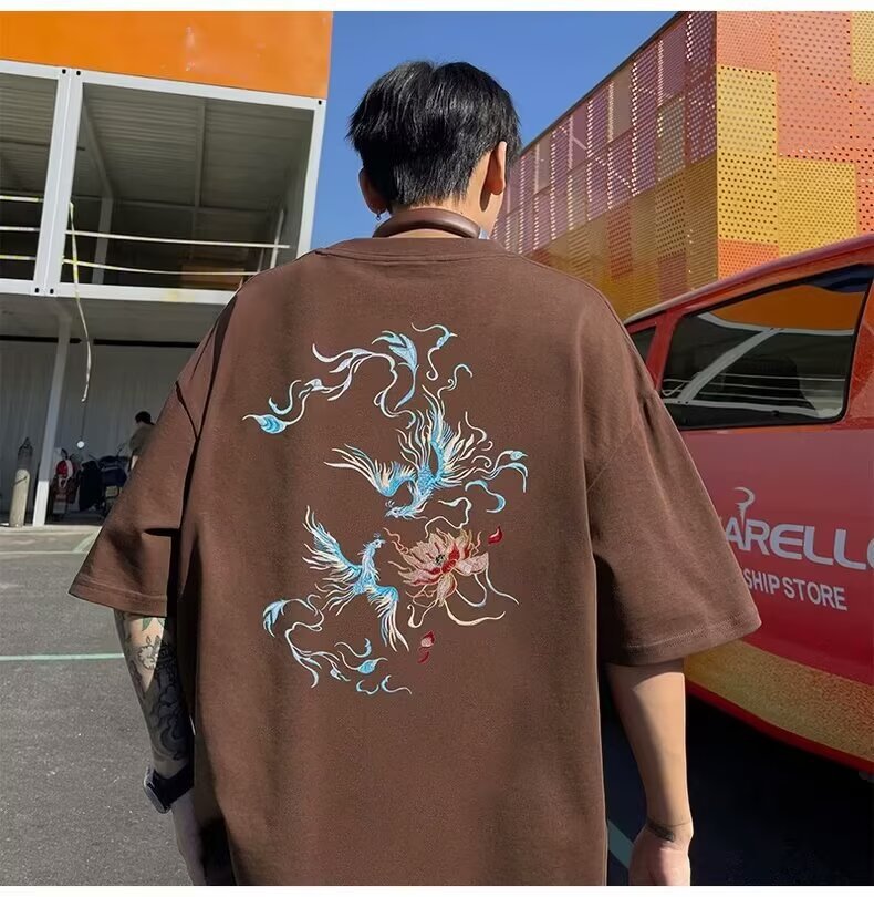 国潮中国风衣服白色纯棉短袖t恤男宽松大码凤凰潮牌重磅半袖夏季详情43