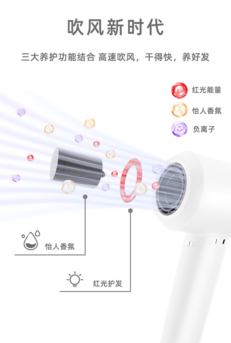 跨境负离子恒温吹风筒无叶大功率家用电器高速吹风机发廊专用速干详情4
