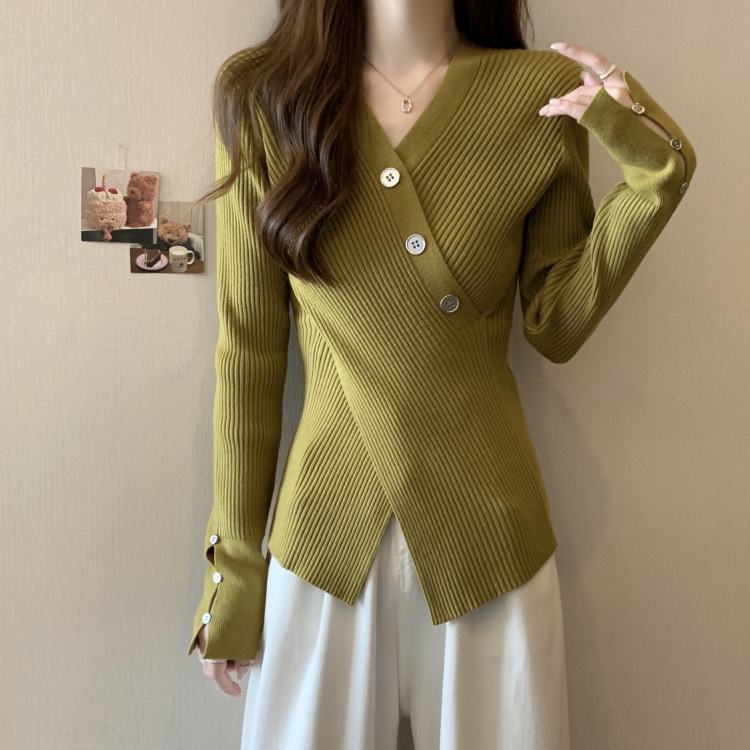 秋装女装V领毛衣套头针织衫设计感显瘦内搭秋季毛衣女外贸开衫女详情7