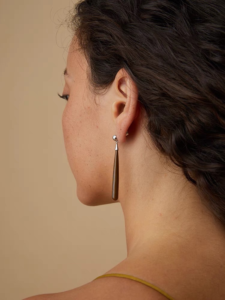 秋冬新款木纹石白贝母Teardrop耳环气质轻奢显脸瘦长款泪滴耳坠详情5