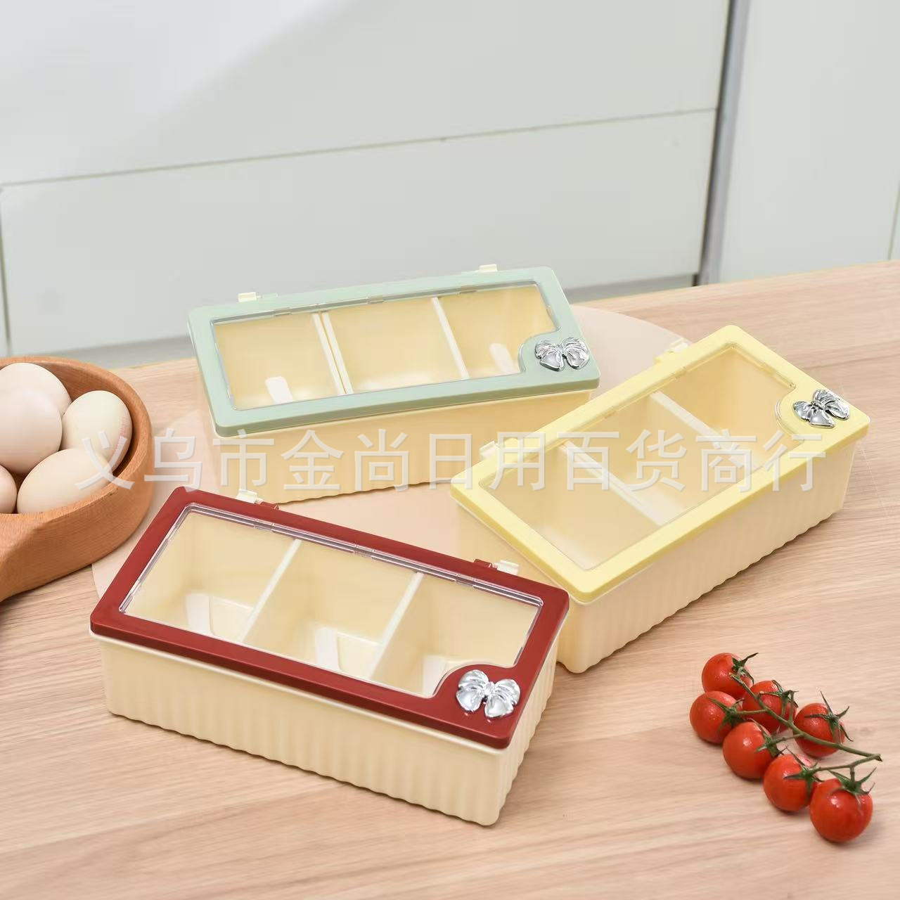High appearance level bow rabbit seasoning box, 3 sets of 4-set kitchen plastic flip-top seasoning boxes pic 1
