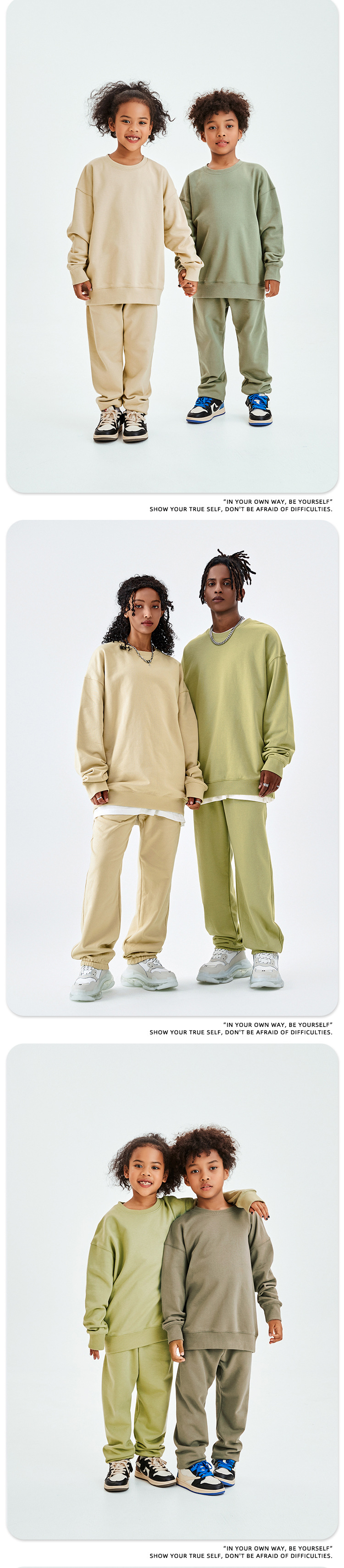 TILANI童装纯色400G毛圈棉圆领套头卫衣男女同款亲子套装跨境专供详情16