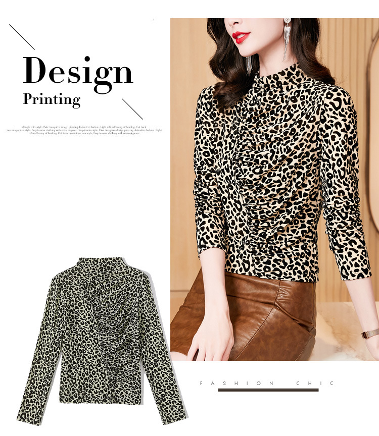 In the Spring and Autumn of 2025, this new fashion design features a long-sleeved base layer top with leopard print, paired with a T-shirt for a chic and feminine look pic 3