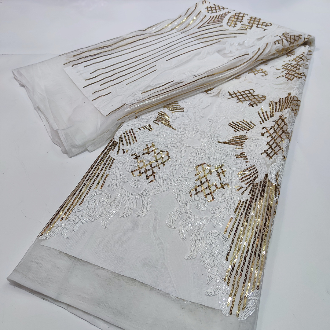 新款非洲亮片蕾丝花边网布面料派对礼服民族风服装辅料laceJX756详情51