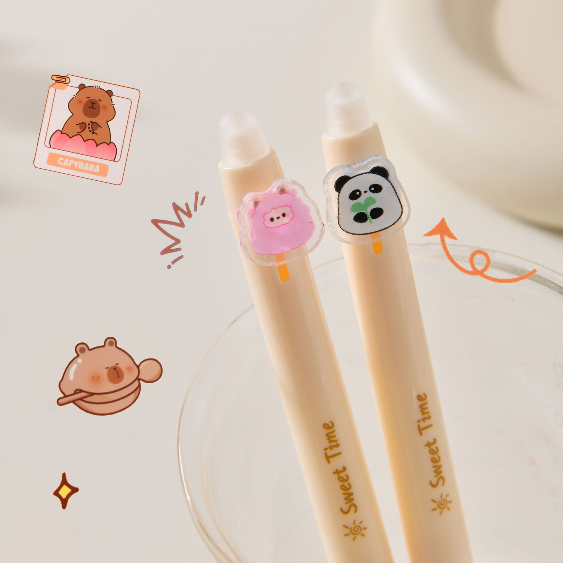 创意熊猫卡通速干可擦笔学生中性笔高颜值办公学习文具贴纸详情13