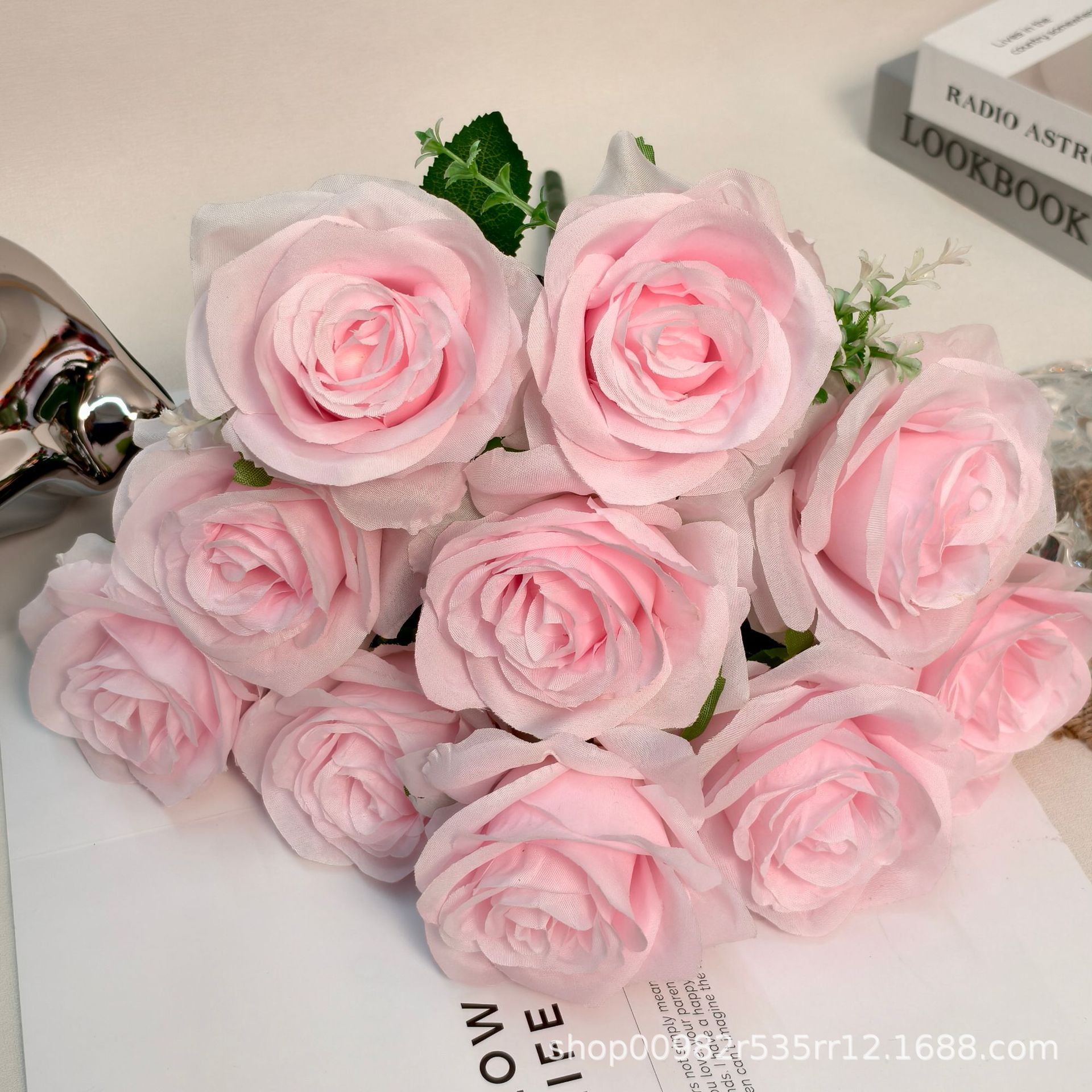 厂家批发10头玫瑰仿真花婚庆婚礼堂装饰玫瑰花假花外贸跨境西洋玫详情13