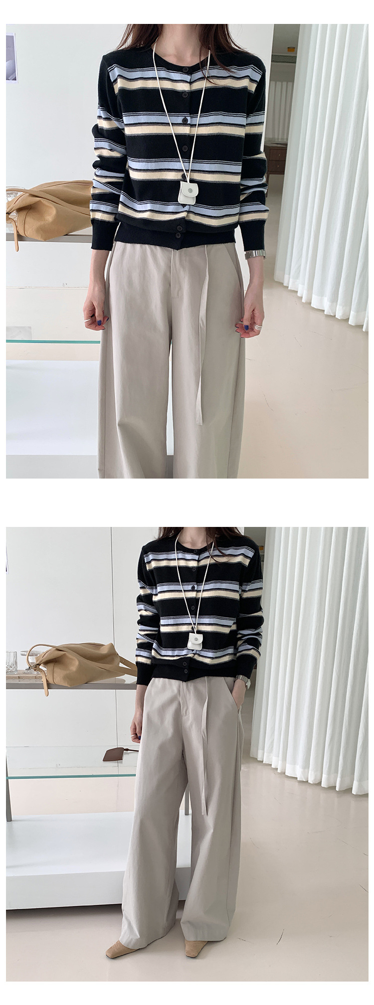 Retro striped long-sleeved knitted sweater for women in autumn 2025, a new Korean-style design with a versatile round neck casual top pic 23