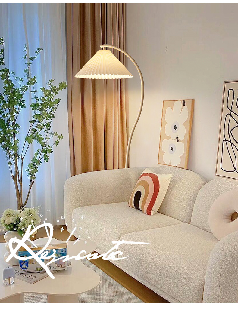 落地灯vintage法式复古奶油客厅卧室床头立式台灯日式百褶氛围灯详情16