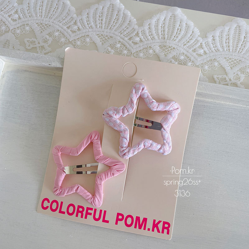 New Korean-style milk huhu five-pointed star hair clip, handcrafted wrap bye-bye clip, children's double-set bangs clip, sweet hair accessory pic 7