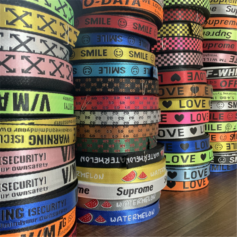 Black woven tape with text patterns, ribbed tape, ribbon woven tape, gradient scallion pink gauze tape pic 10