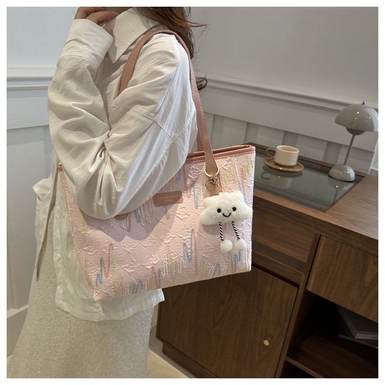 学生上课布袋包包女2024新款单肩腋下包条纹大容量通勤休闲托特包详情24