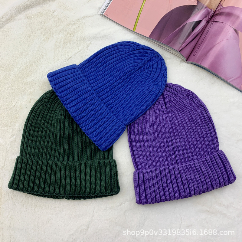 New solid-color, versatile woolen cap for autumn and winter, a fashionable cold cap for European and American export, warm, high-quality, rolled-up, trendy knitted cap pic 8