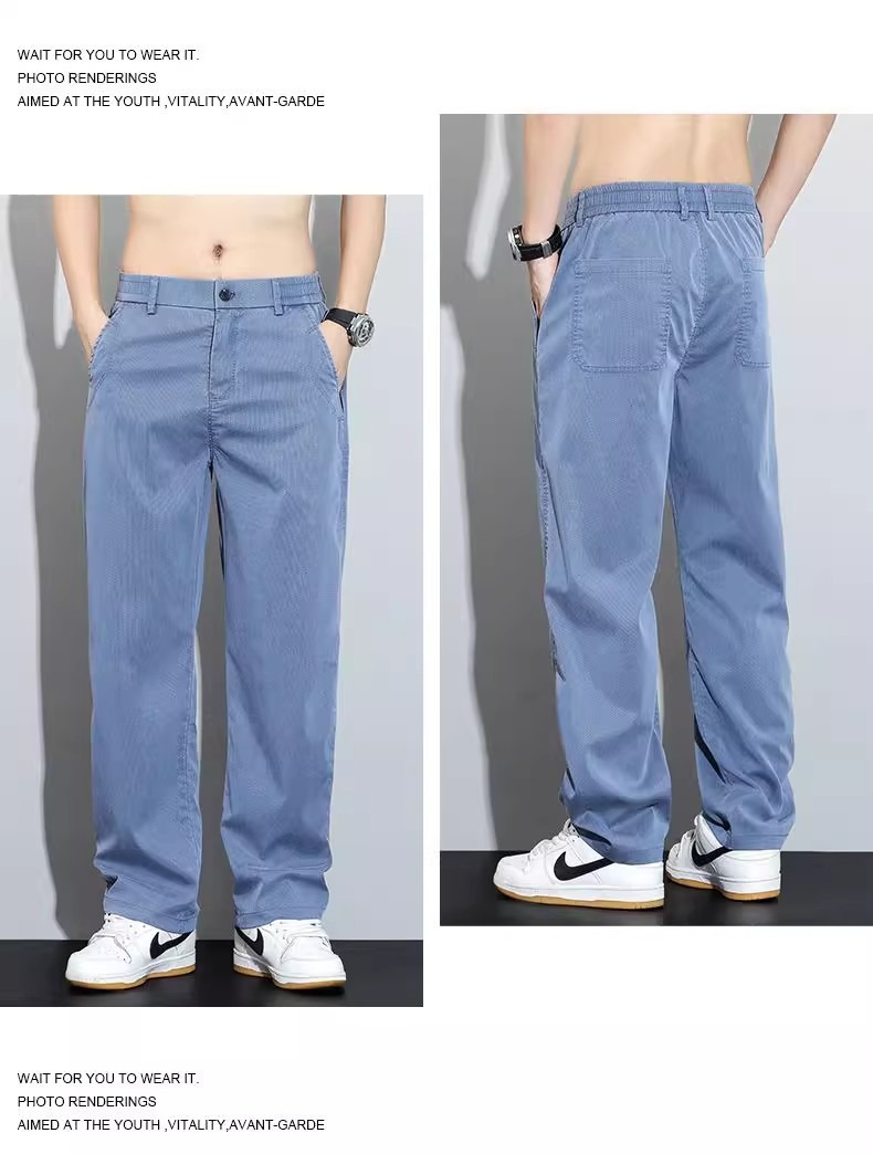 工装裤子男款直筒宽松弹力松紧腰长裤夏季薄款休闲裤男耐磨牛仔裤详情10