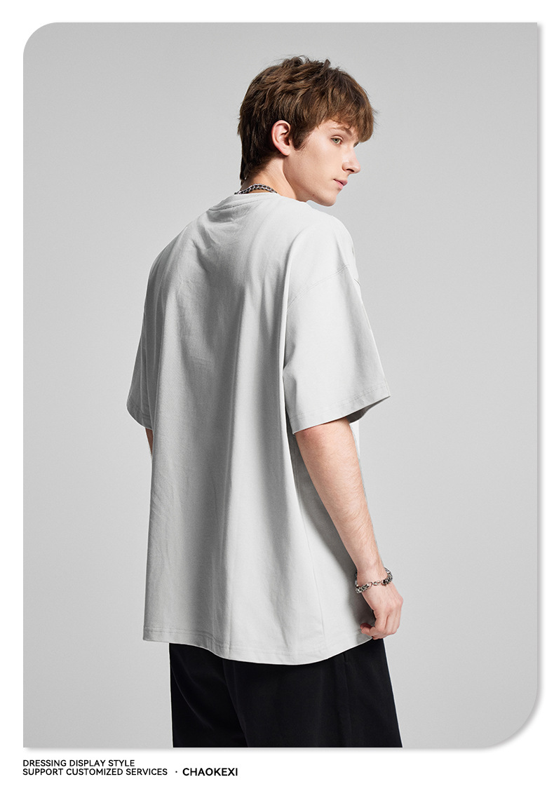 CKX2026夏季美式275g高品质潮牌纯棉t落肩纯色男潮青少年短袖T恤详情72