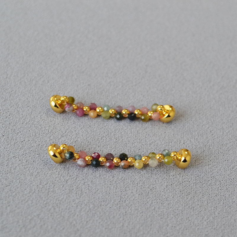 日韩小众设计手工编织彩色碧玺串珠磁吸扣甜美耳环耳饰无需耳洞详情5