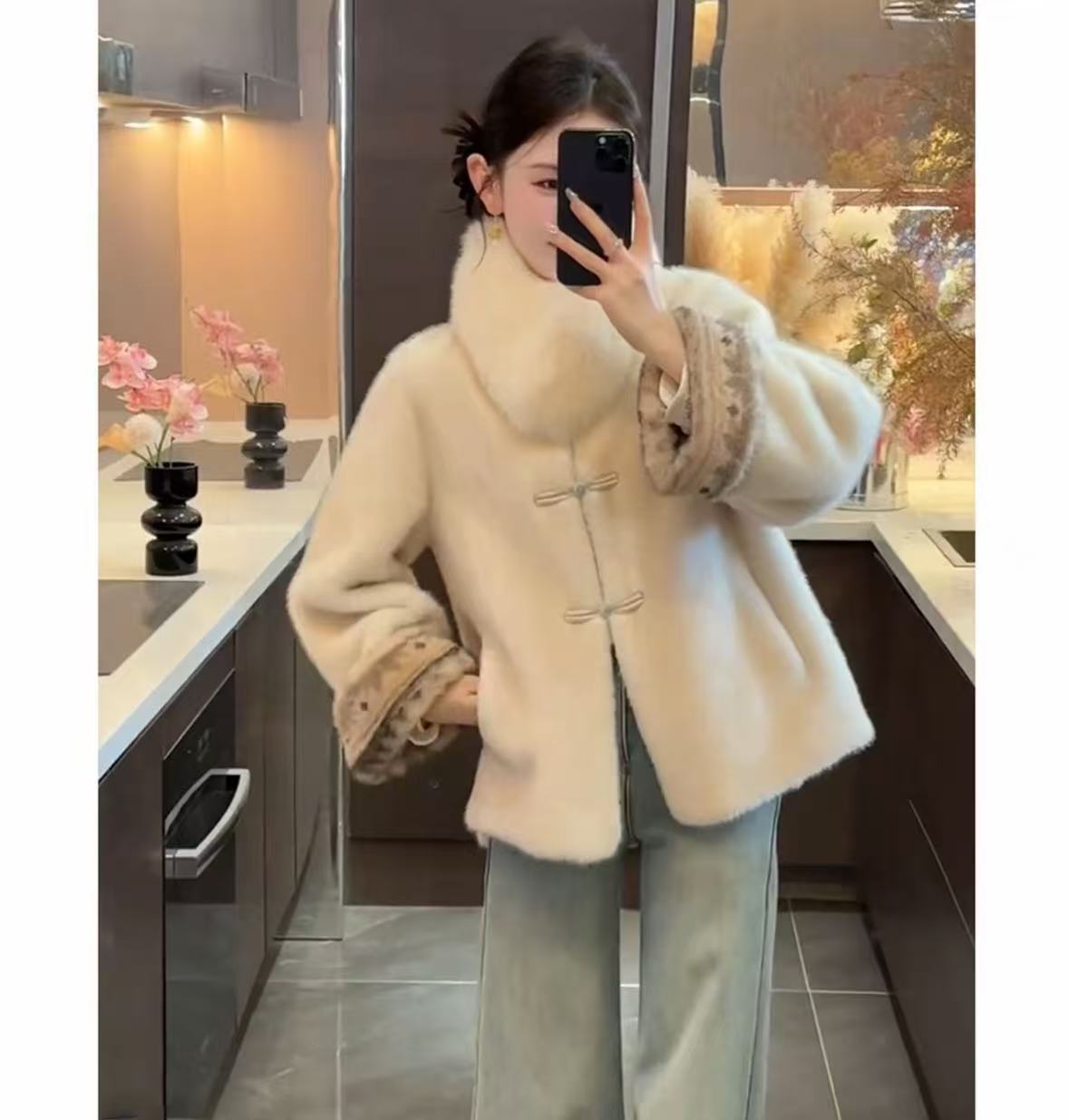 New Chinese-style winter clothing faux mink fur coat for women, autumn and winter with added fleece and thickening, Chinese-style light luxury overcoat pic 1