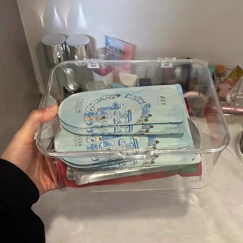 翻盖式桌面收纳盒透明亚克力防尘整理盒卧室宿舍办公室带盖收纳筐详情5