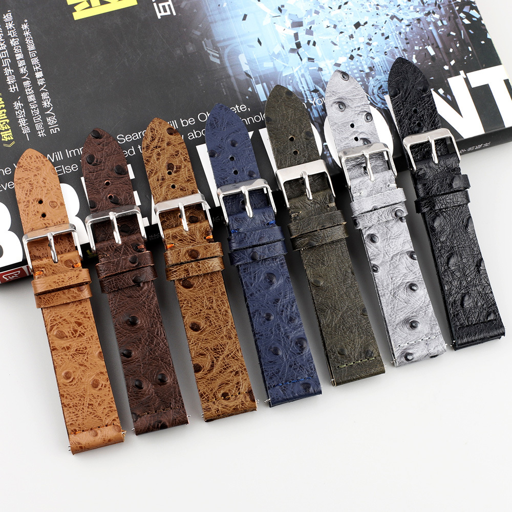 Ostrace-patterned genuine leather double-layer trimmed strap, smartwatch mechanical hand strap, calfskin strap, lugs bracelet pic 8
