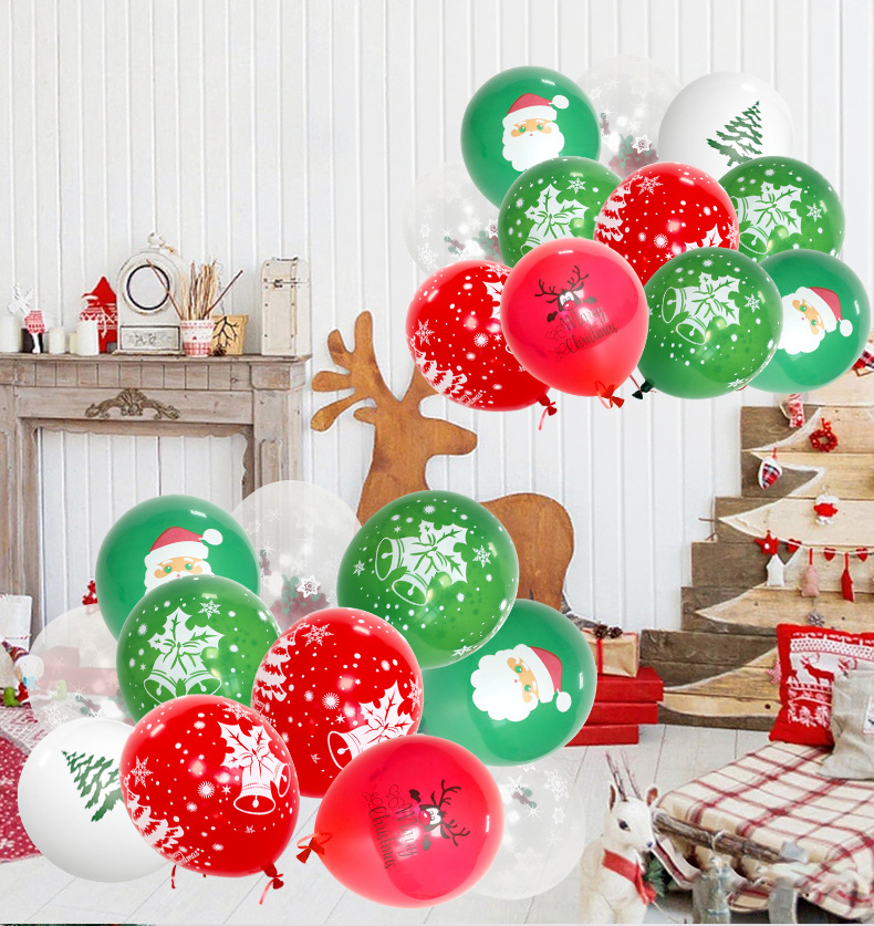 Christmas balloon party, red and dark green shopping mall decoration scene, Santa Claus, snowflake, latex thickened balloons pic 6