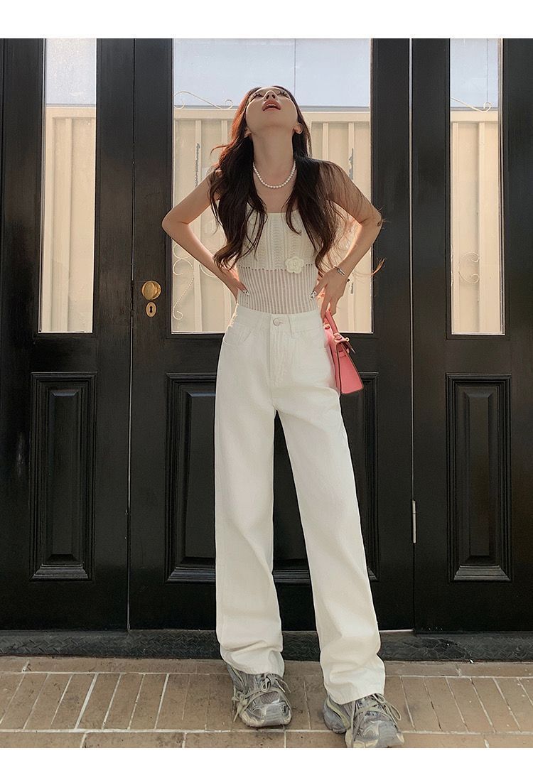 韩版设计感直筒牛仔裤女春秋季新款高腰显瘦显高宽松直筒牛仔裤子详情5