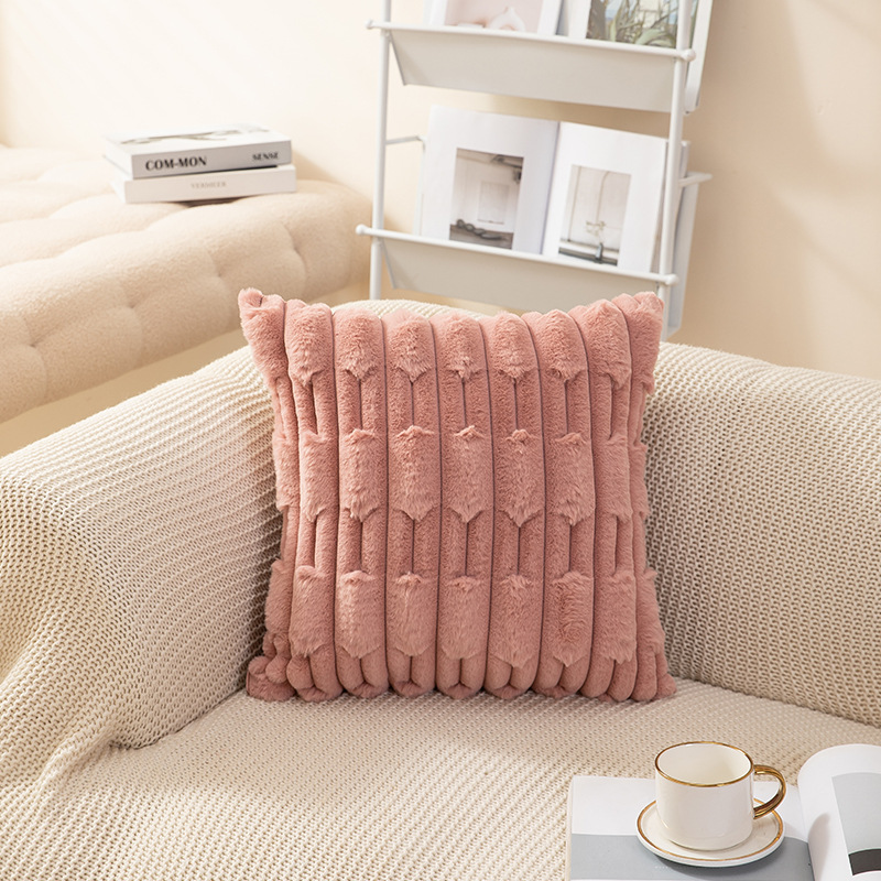 北欧ins风纯色链条编花胖条抱枕套兔毛绒床头沙发靠枕多色可选详情25