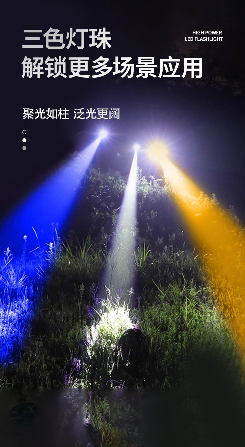 跨境2025新品强光远射手电筒加长白激光三色户外源头工厂支持定制详情6