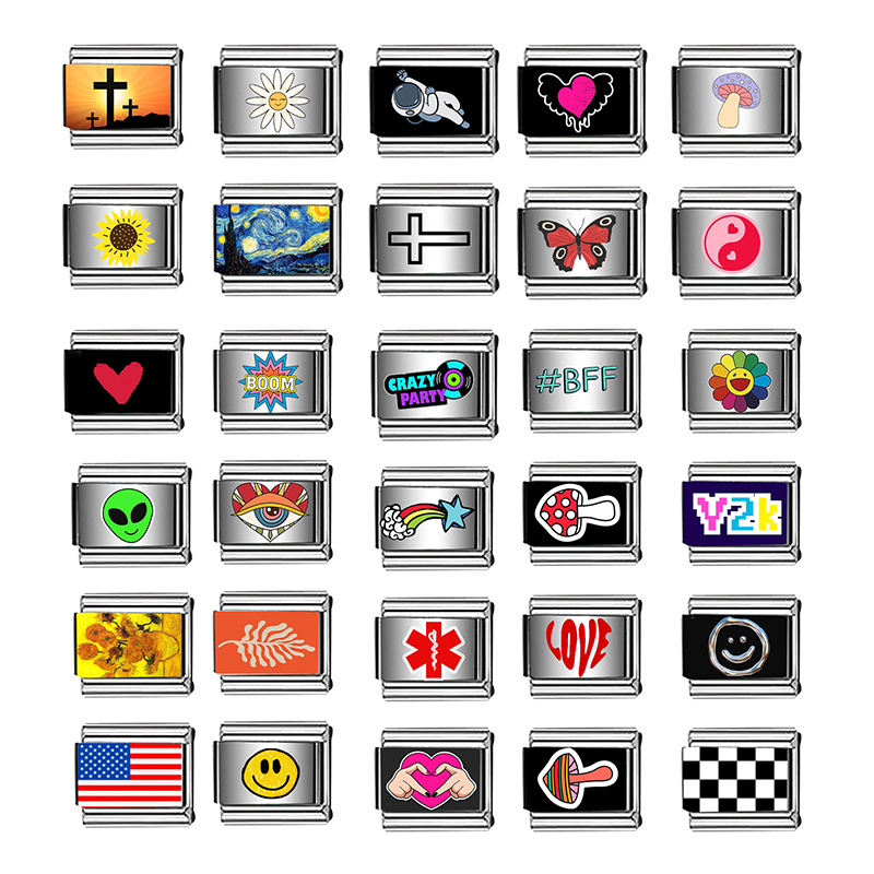 跨境爆品新款原创钛钢手链套装时尚简约个性DIY图案手链饰品批发详情2