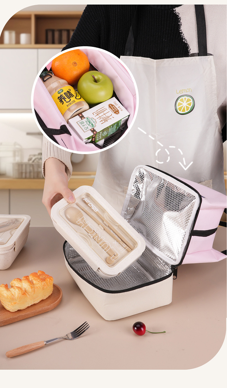 多巴胺双层简约便当包牛津布上班族学生上学午餐包多功能便当袋详情9